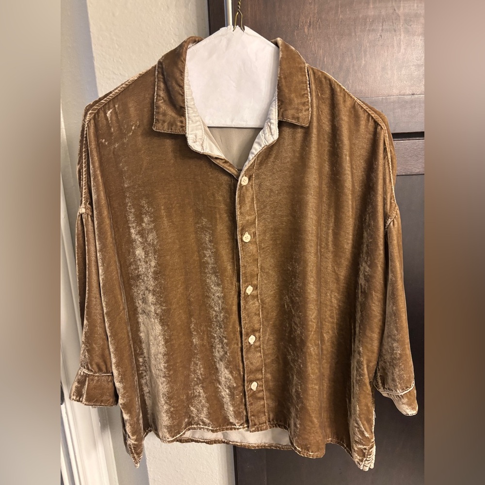 Free People Gold Button down top size S